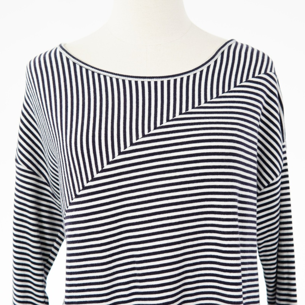 T By Talbots White Black Striped Women's Medium Cotton Spandex Knit Sweater